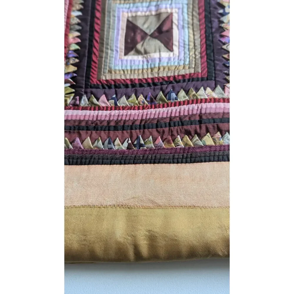 Pair of Handmade Prairie Point Quilted Pillow Covers - Boho Silk-Style Textural